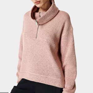 Sweaty Betty Restful Boucle Half Zip Sweatshirt Rose Pink Cotton 6